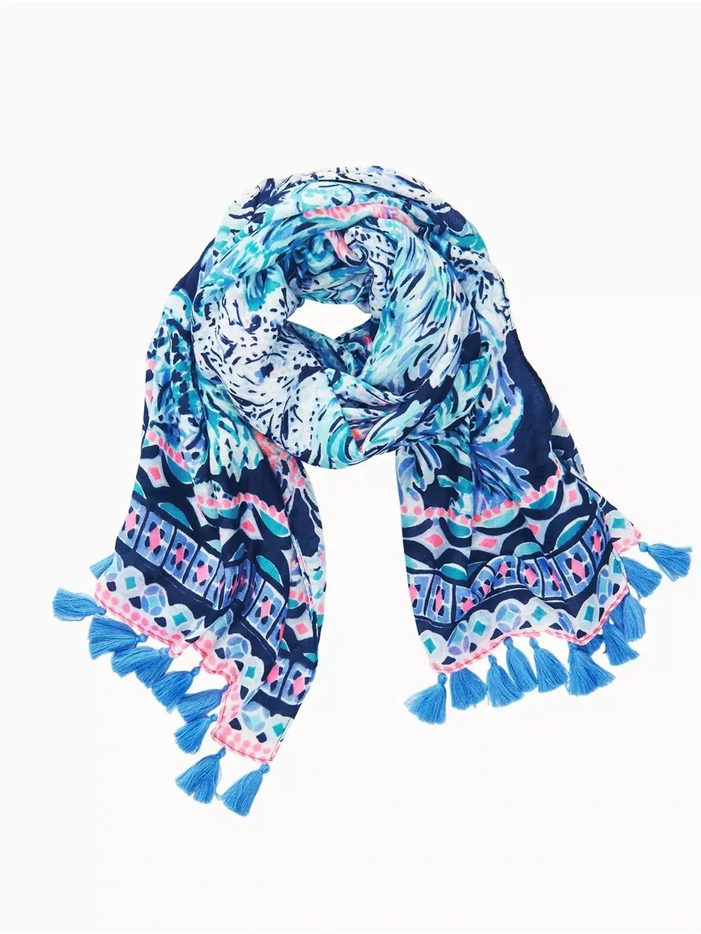 LILLY PULITZER Resort Tassel Scarf In Multi Island Escape Engineered